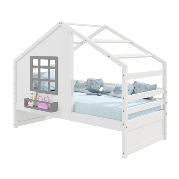 Imagem de Cama Casinha com Janela Madeira Maciça Branco/ Cinza Housin