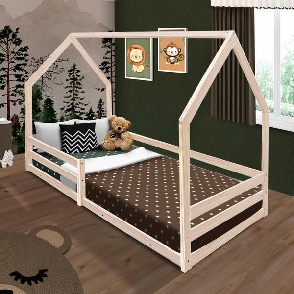 Imagem de Cama Casinha Madeira Maciça Infantil Naturale Com Colchão Juninho Shop Jm