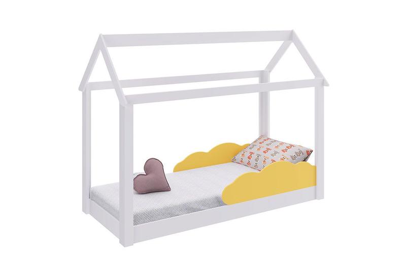 Imagem de Cama Casinha Montessoriana Branco Nuvem Amarela Completa Móveis