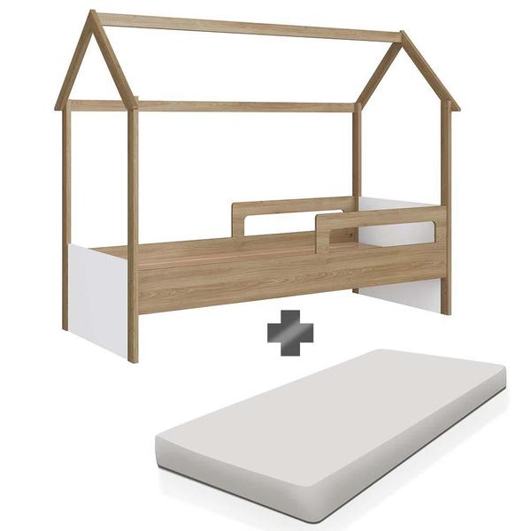 Imagem de Cama Casinha Montessoriana Com Colchão Solteiro Aveiro Oak Branco Sorriso Shop JM