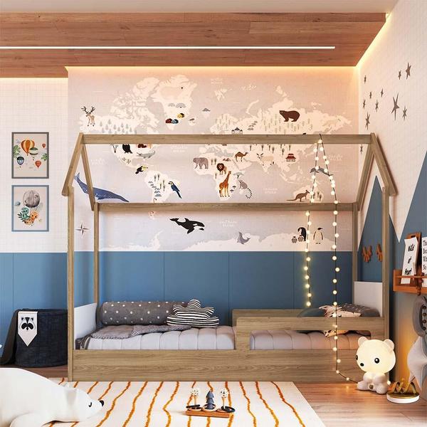 Imagem de Cama Casinha Montessoriana Solteiro Aveiro Oak Branco Sorriso Shop JM