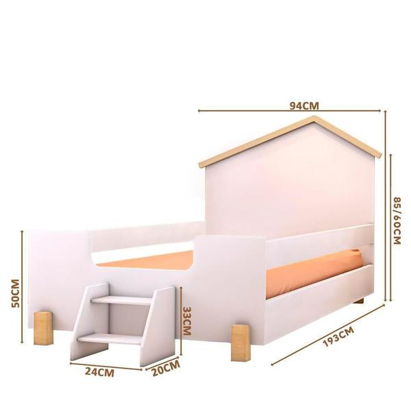 Imagem de Cama Casinha Montessoriana Solteiro Com Escadinha Branco Ayla Divaloto Com Colchão Probel D20