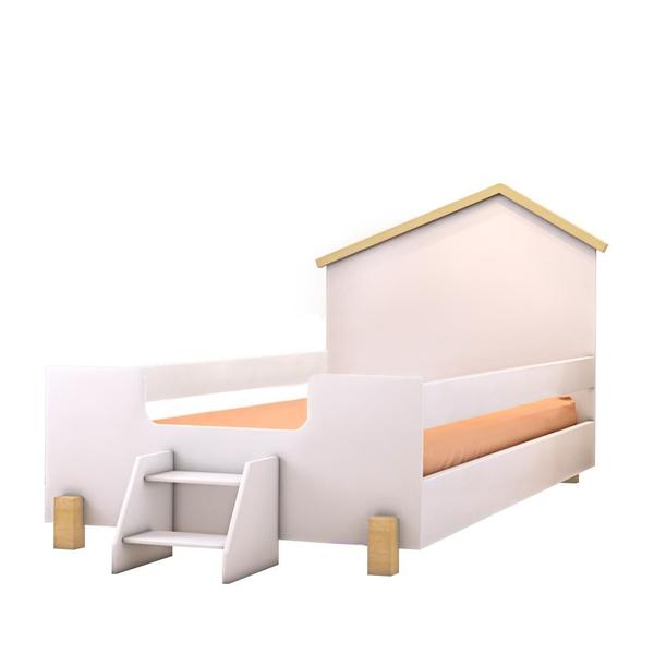 Imagem de Cama Casinha Montessoriana Solteiro Com Escadinha Branco Ayla Divaloto