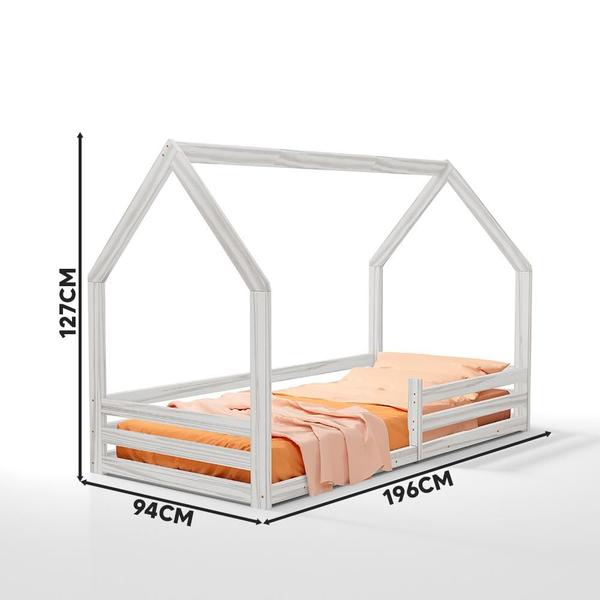 Imagem de Cama Casinha Montessoriana Solteiro Madeira Maciça Branco Afago Shop JM