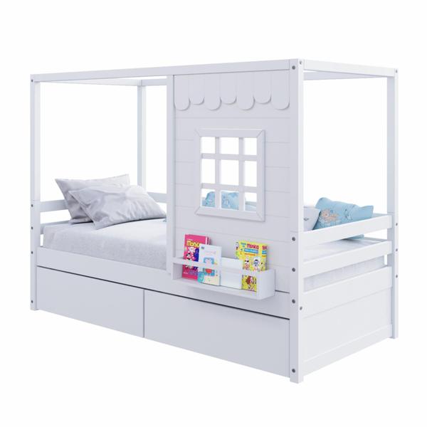 Imagem de Cama Casinha Reta com 02 Gavetas Madeira Maciça Branco Housin