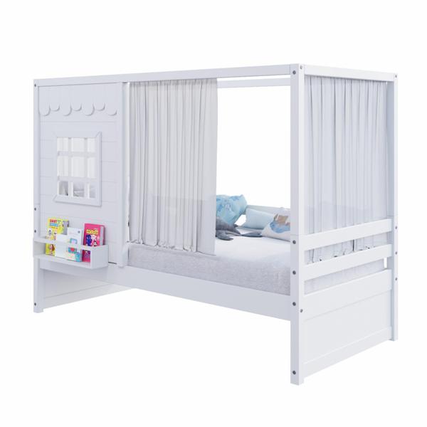 Imagem de Cama Casinha Reta com Cortina Madeira Maciça Branco Housin