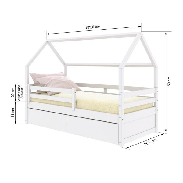 Imagem de Cama Casinha Slim RB com 02 Gavetas e Grade de Proteção Branco Housin