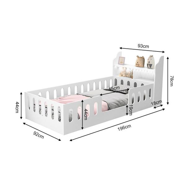 Imagem de Cama Cercadinho Infantil Mdf Helo Solteiro com Colchão + Nicho e Led Branca