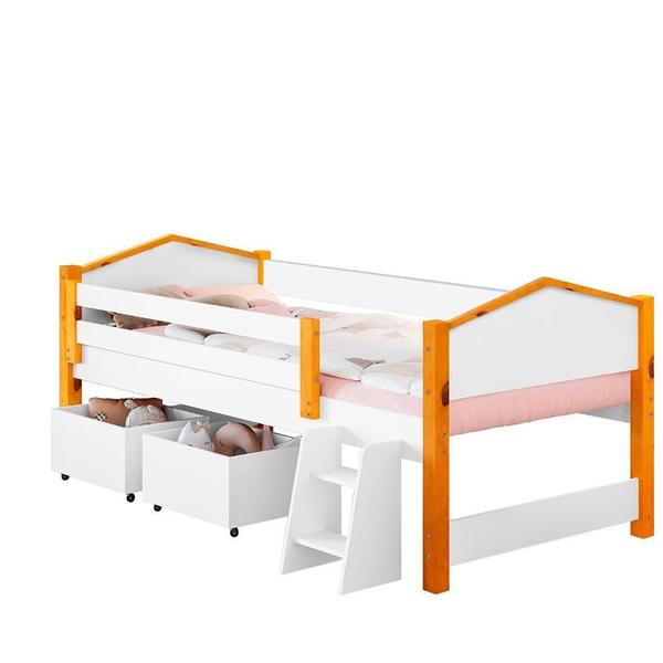 Imagem de Cama Com 2 Baús Solteiro Casinha Branco Mel Elza Divaloto