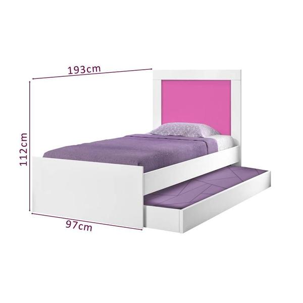 Cama com Auxiliar e Cabeceira Luara Cambel Branca e Rosa - VJ Móveis Imagem de Cama com Auxiliar e Cabeceira Luara Cambel Branca e Rosa