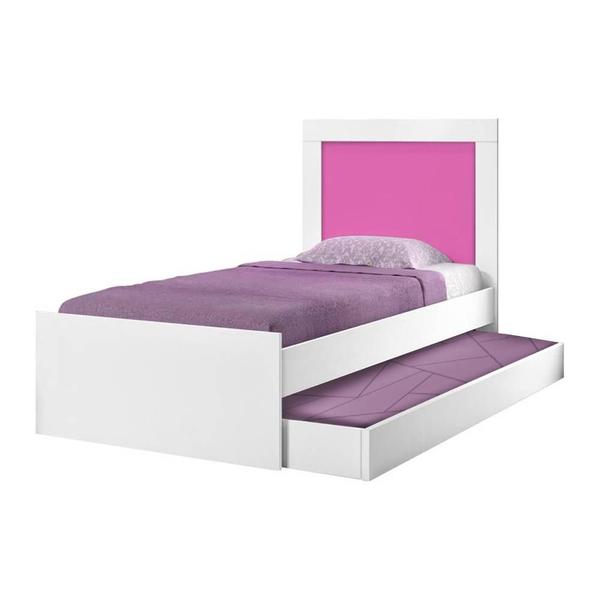 Cama com Auxiliar e Cabeceira Luara Cambel Branca e Rosa - VJ Móveis Imagem de Cama com Auxiliar e Cabeceira Luara Cambel Branca e Rosa