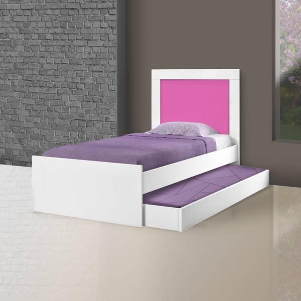 Cama com Auxiliar e Cabeceira Luara Cambel Branca e Rosa - VJ Móveis Imagem de Cama com Auxiliar e Cabeceira Luara Cambel Branca e Rosa