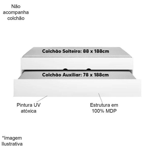 Imagem de Cama com Auxiliar Solteiro Infanto Juvenil MDP Clara