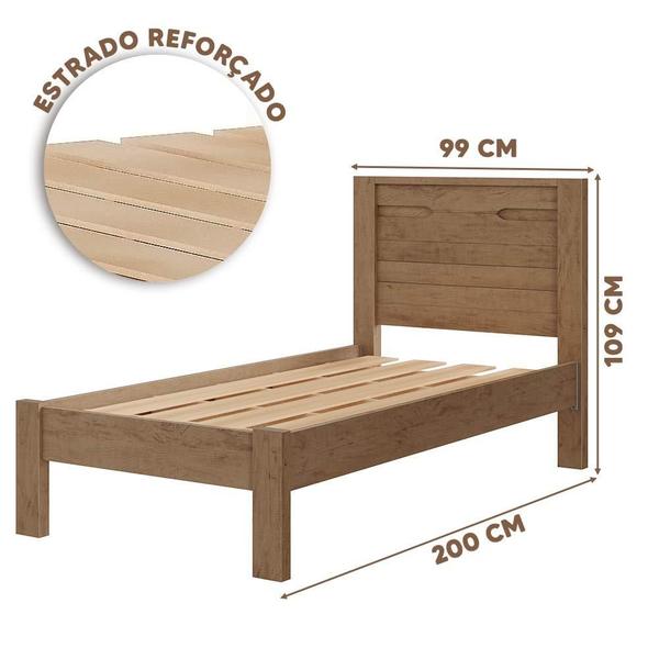 Imagem de Cama Com Cabeceira 100% MDF Solteiro Com Colchão Castanho Roma Fênix