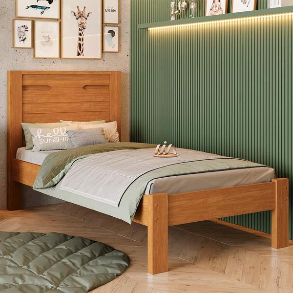 Imagem de Cama Com Cabeceira 100% MDF Solteiro Com Colchão Nature Roma Fênix