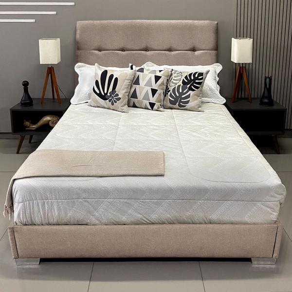 Imagem de Cama Com Cabeceira Almofadada Berlim Linho Bege RBL Casal 1,40 X 1,90