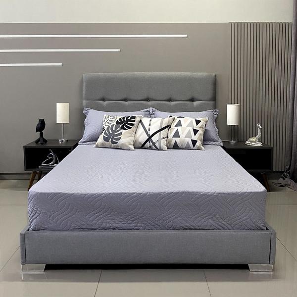 Imagem de Cama Com Cabeceira Almofadada Berlim Linho Cinza RBL Casal 1,40 X 1,90