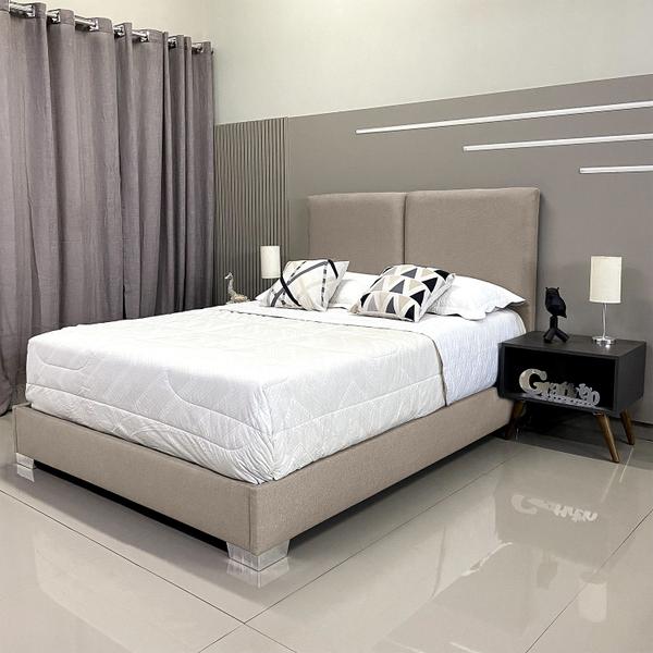 Imagem de Cama Com Cabeceira Almofadada Módena Linho Bege RBL King 1,95 X 2,05