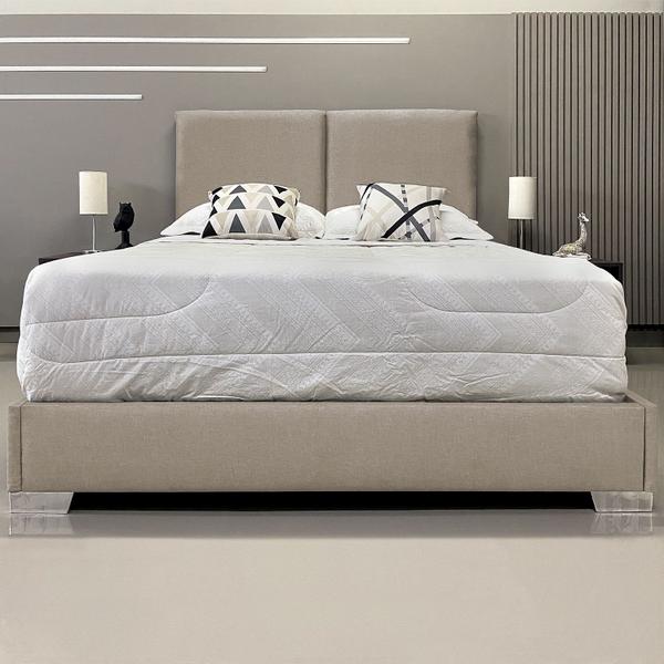 Imagem de Cama Com Cabeceira Almofadada Módena Linho Bege RBL King 1,95 X 2,05