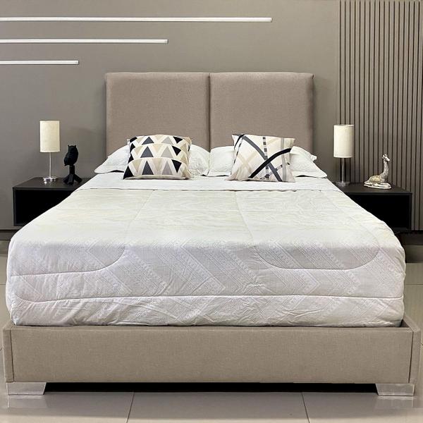 Imagem de Cama Com Cabeceira Almofadada Módena Linho Bege RBL King 1,95 X 2,05