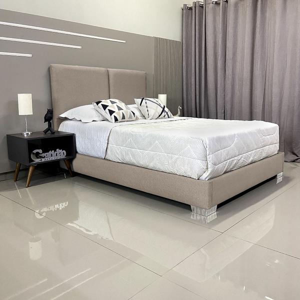 Imagem de Cama Com Cabeceira Almofadada Módena Linho Bege RBL Queen 1,60 X 2,00