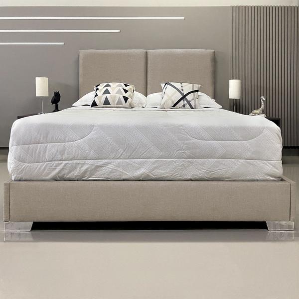 Imagem de Cama Com Cabeceira Almofadada Módena Linho Bege RBL Queen 1,60 X 2,00