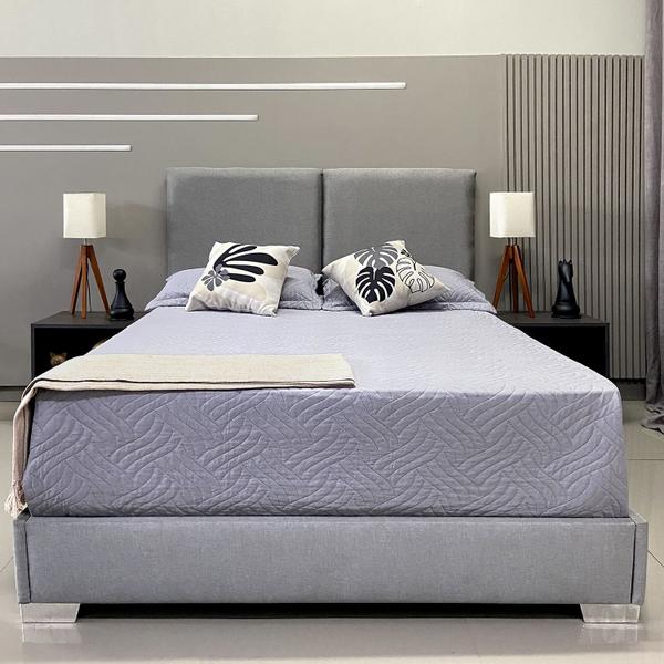 Imagem de Cama Com Cabeceira Almofadada Módena Linho Cinza RBL King 1,95 X 2,05