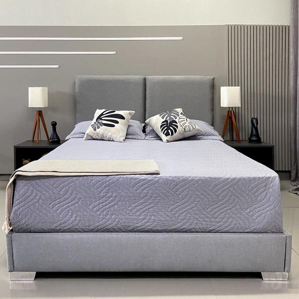 Imagem de Cama Com Cabeceira Almofadada Módena Linho Cinza RBL Queen 1,60 X 2,00