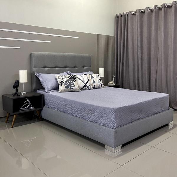 Imagem de Cama Com Cabeceira Desmontável Berlim Linho Cinza RBL King 1,95 X 2,05