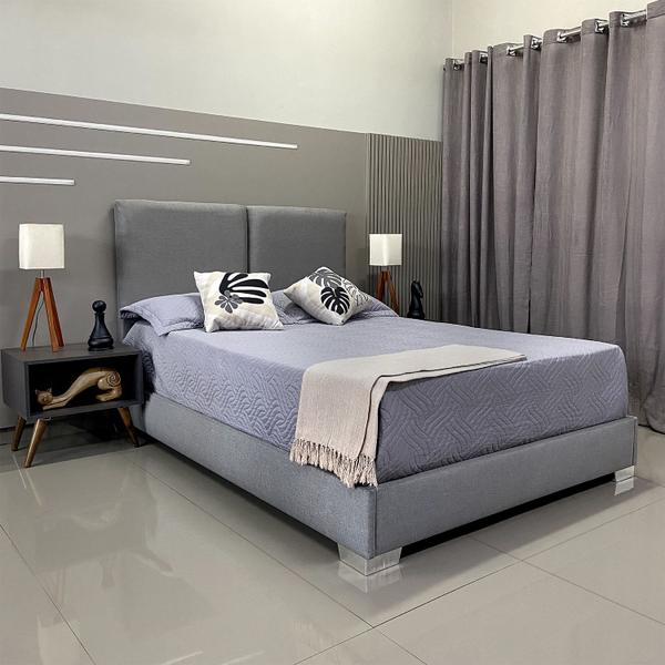 Cama Com Cabeceira Desmontável Módena Linho Cinza RBL Queen 1,60 X 2,00 Imagem de Cama Com Cabeceira Desmontável Módena Linho Cinza RBL Queen 1,60 X 2,00