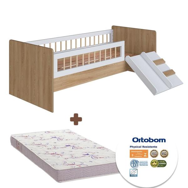 Imagem de Cama Com Colchão Ortobom Solteiro Montessoriana Oak Branco Shop JM