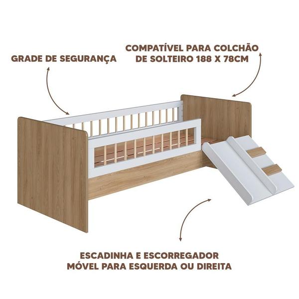 Imagem de Cama Com Colchão Solteiro Montessoriana Infantil 135cm x 193cm Aveiro Oak Branco Affetto Completa Móveis