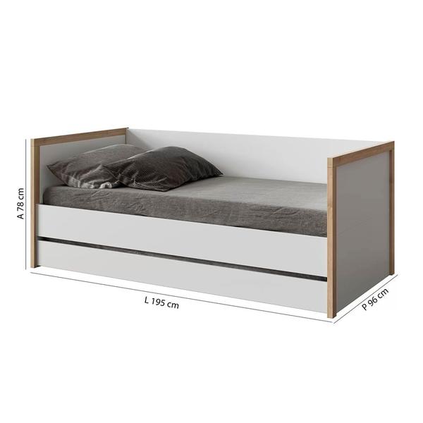 Imagem de Cama com Encosto Wood Designer CC - Branco com Carvalho Treviso