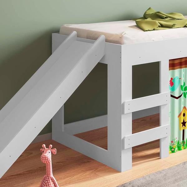 Imagem de Cama Com Escorregador E Colchão Solteiro Infantil Branco Diversão Art In Móveis