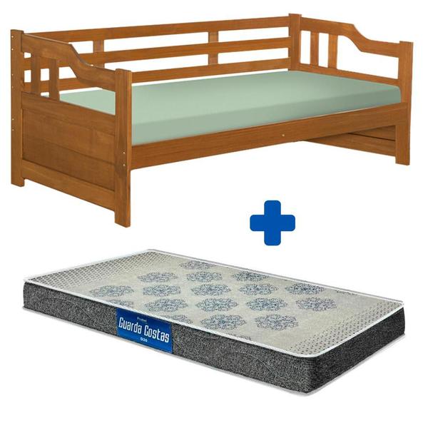 Imagem de Cama De Babá Madeira Maciça Solteiro Imbuia Amsterdã Shop JM Com Colchão Probel Guarda Costas