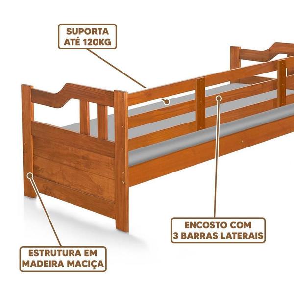 Imagem de Cama De Babá Madeira Maciça Solteiro Imbuia Amsterdã Shop JM Com Colchão Probel Guarda Costas