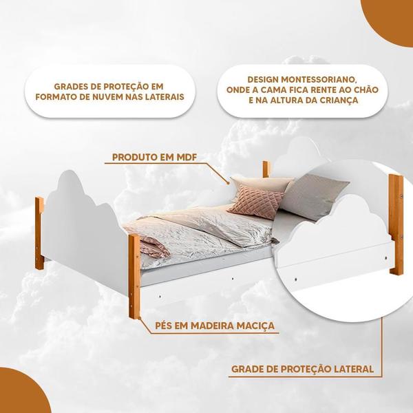 Imagem de Cama De Bebê Com Colchão Infantil Montessoriana Grade Nuvem Branco Cloud Shop JM