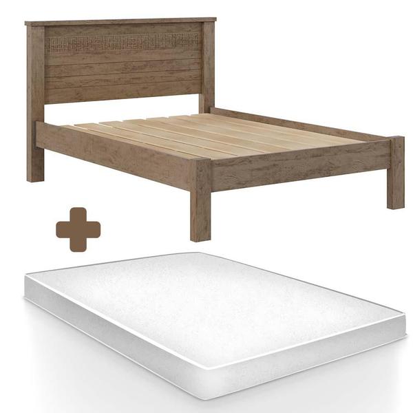 Imagem de Cama De Casal 149x200 Com Cabeceira 100% MDF Com Colchão Castanho Dubai Fênix