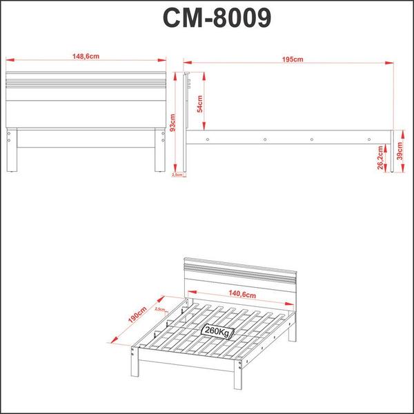 Imagem de Cama de Casal CM8009 Para Colchão de 138x188cm Amêndoa/Branco Tecnomobili