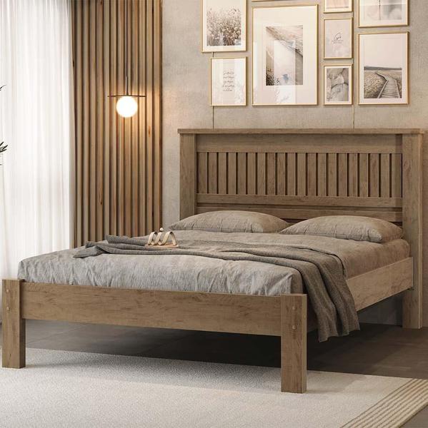 Imagem de Cama De Casal Com Cabeceira 100% MDF Castanho Mônaco Fênix