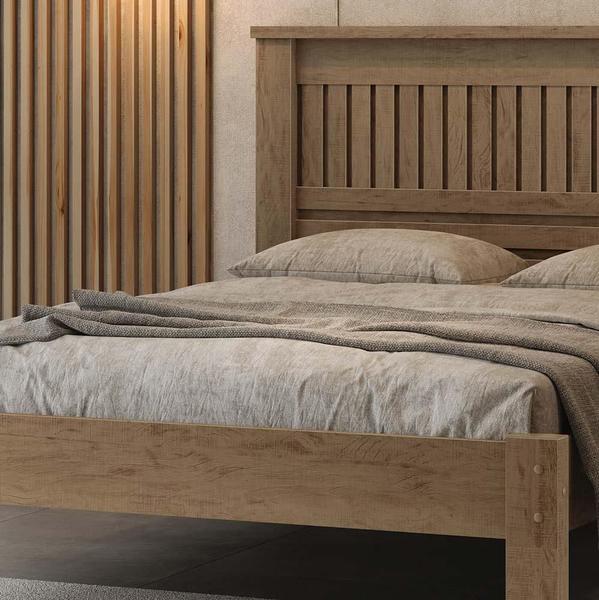 Imagem de Cama De Casal Com Cabeceira 100% MDF Castanho Mônaco Fênix