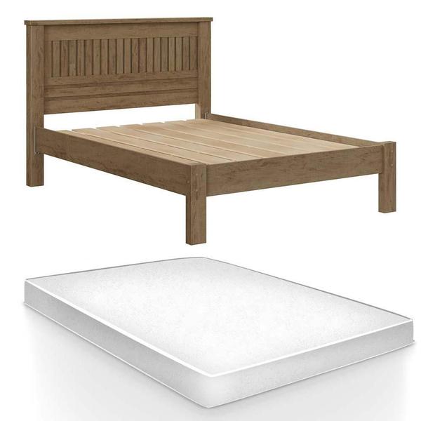 Imagem de Cama De Casal Com Cabeceira 100% MDF Com Colchão Castanho Mônaco Fênix