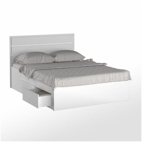 Imagem de Cama de Casal com Cabeceira 147cm 4 Gavetas Branco Mpozenato