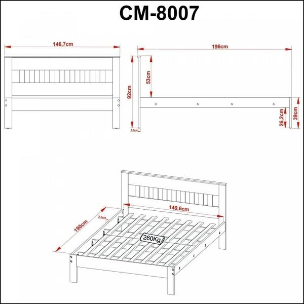 Imagem de Cama de Casal com Cabeceira Ripada - Branco