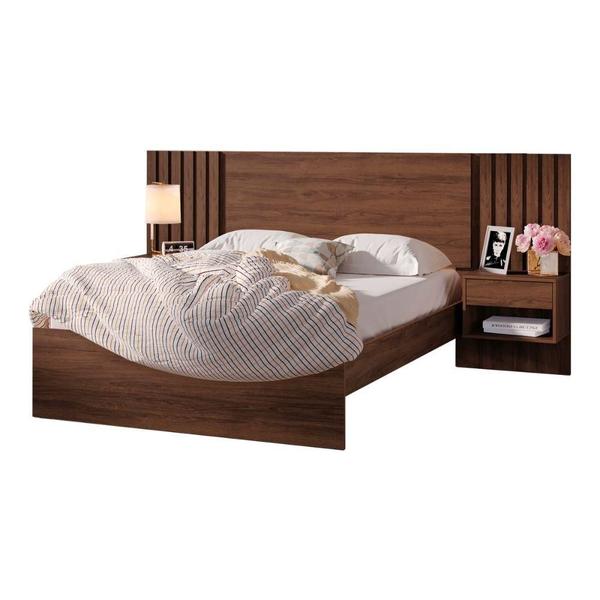 Imagem de Cama de Casal com Cabeceira Ripada com Mesas e Gavetas Zara Shop Jm Jacaranda