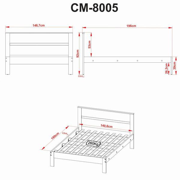 Imagem de Cama de Casal Grande 196 cm Com Cabeceira Quarto Adulto Amêndoa Marrom Madeira Branco