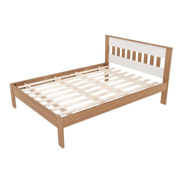 Imagem de Cama de Casal Grande 196 cm Com Cabeceira Vazada Quarto Adulto Amêndoa Marrom Madeira Branco