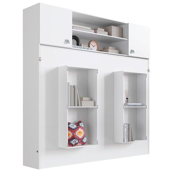 Imagem de Cama de Casal Horizontal Articulável 2 Portas com Armário Aéreo Branco - Panorama Móveis