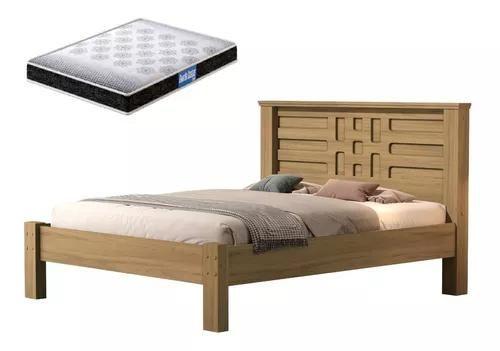 Imagem de Cama De Casal Laura 100% Mdf + Colchão Casal Probel 188x138 - Amendoa Basoto