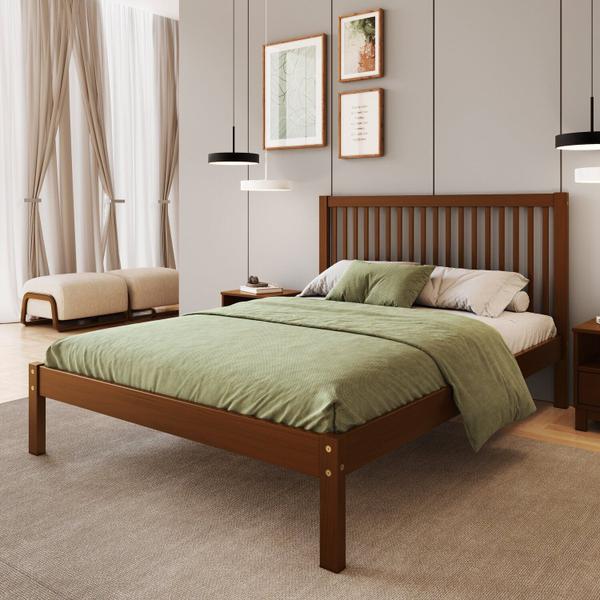 Imagem de Cama de Casal Lucy de Madeira Maciça com Lastro Walnut